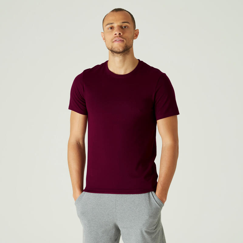 T-shirt fitness manches courtes ajusté col rond coton homme - 500 bourgogne