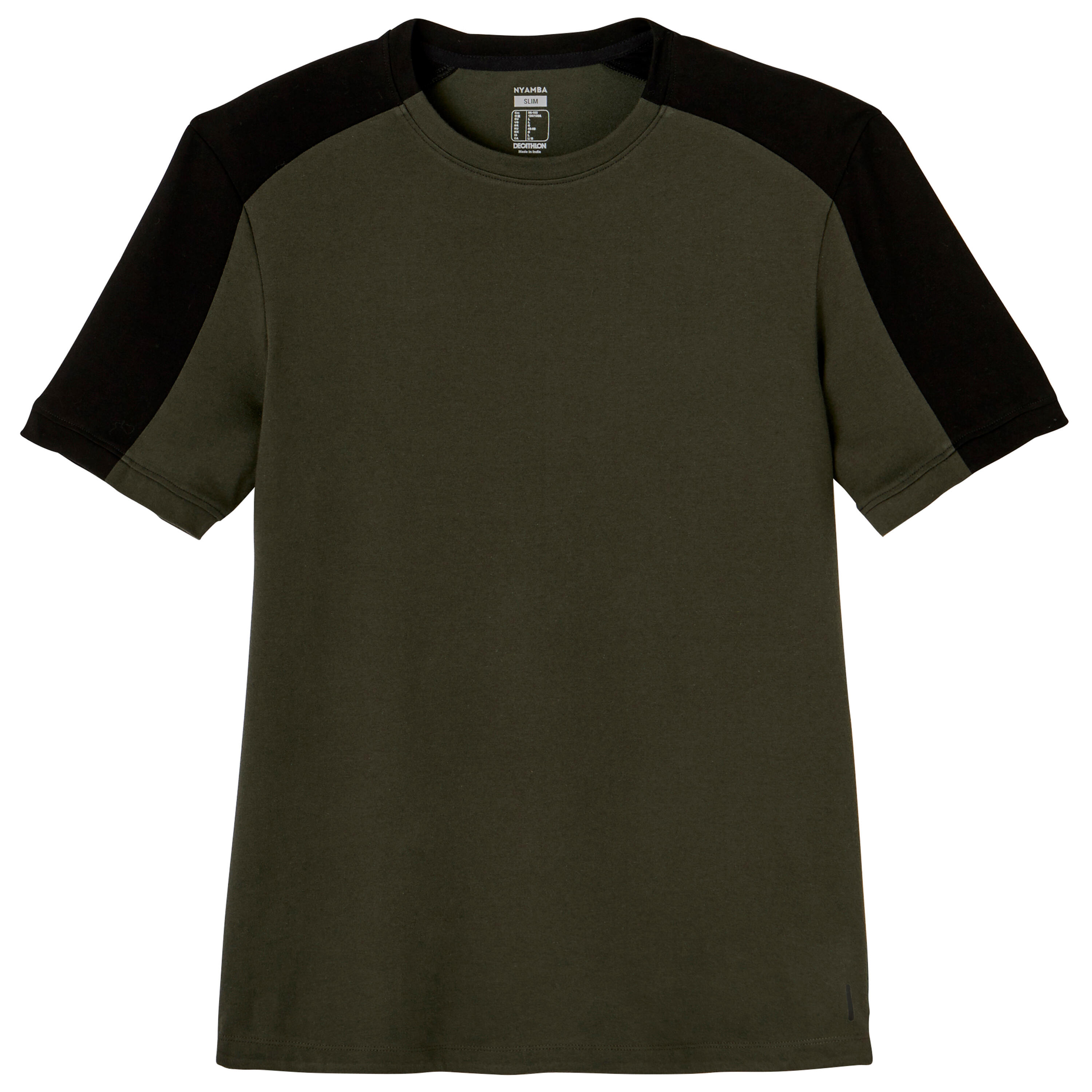 Fitness Slim-Fit Stretch Cotton T-Shirt with Rounded Hem - Khaki 6/8