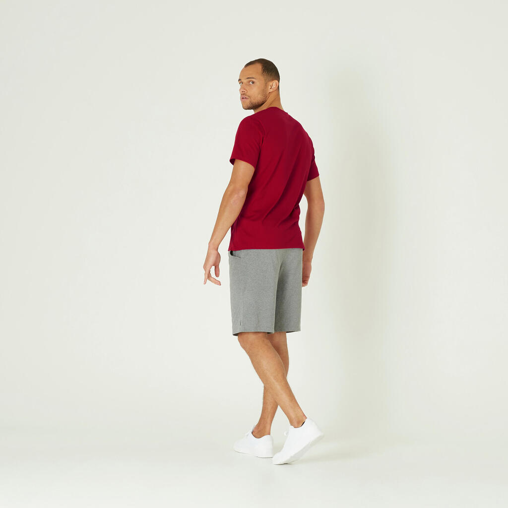 T-shirt fitness manches courtes droit col rond coton homme - 500 noisette
