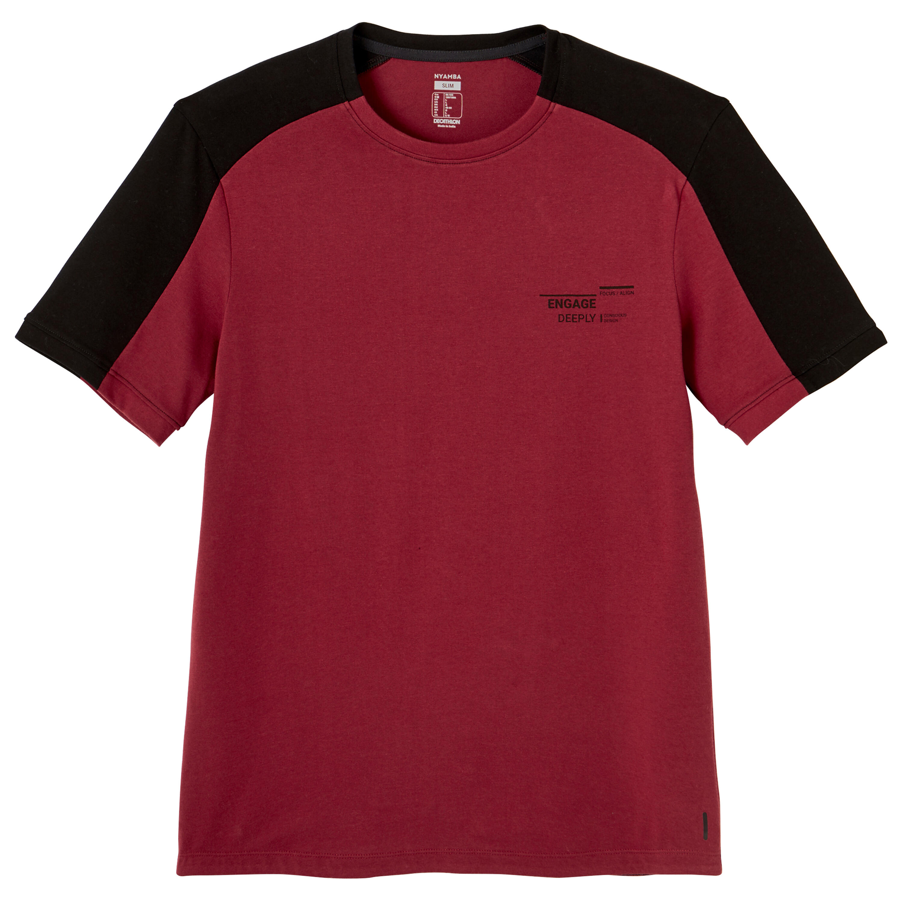 Fitness Slim-Fit Stretch Cotton T-Shirt with Rounded Hem - Black Print 2/7