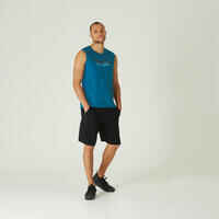 Tank-Shirt Fitness 500 gerade Rundhals Baumwolle Herren blau mit Motiv 