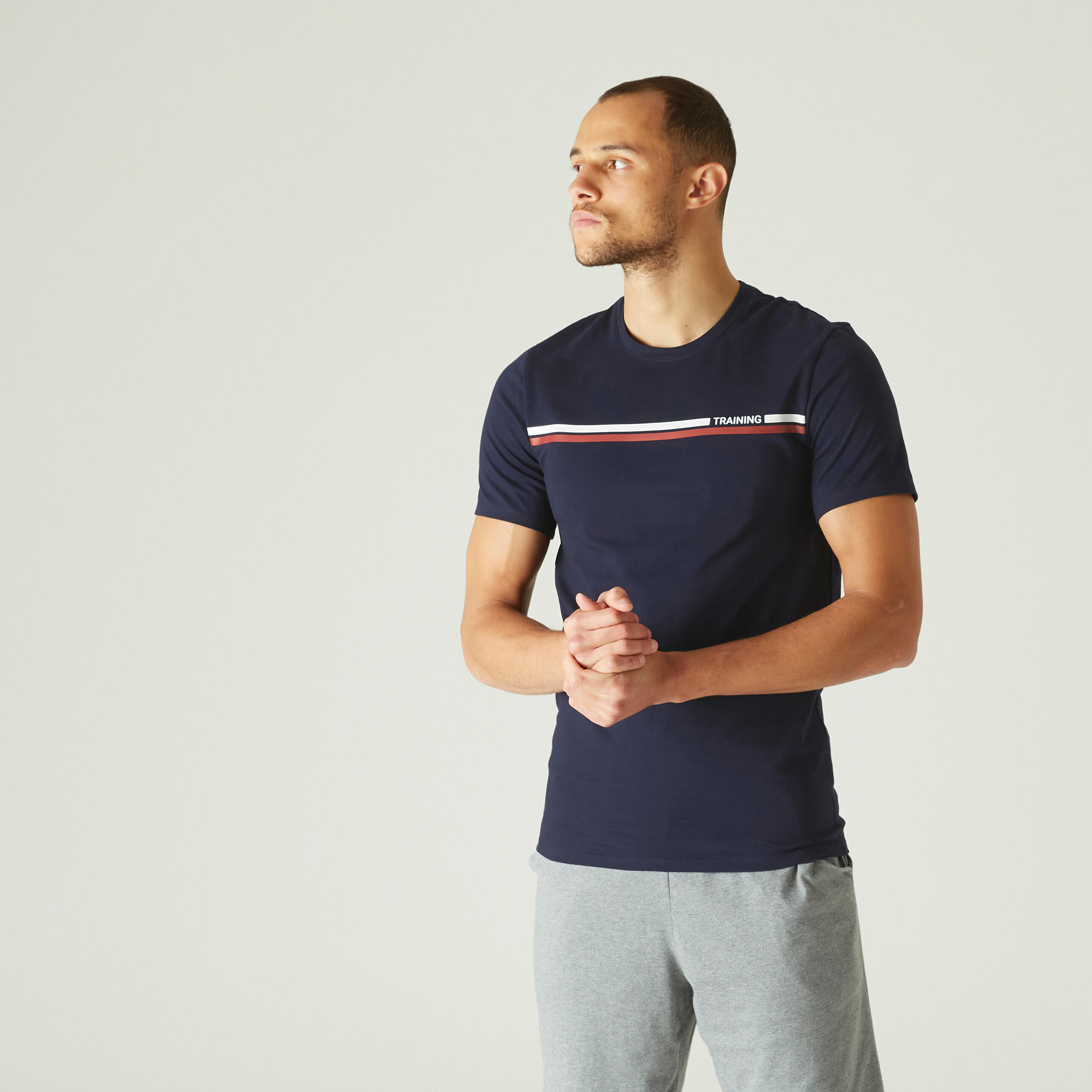 

Men's Gym Fitness T-Shirt Slim Fit 500 - Blue Print -  By NYAMBA | Decathlon