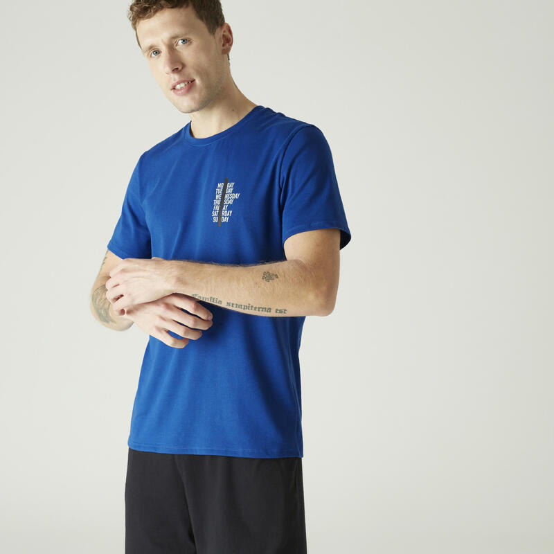 T-shirt regular uomo fitness 500 azzurra con stampa