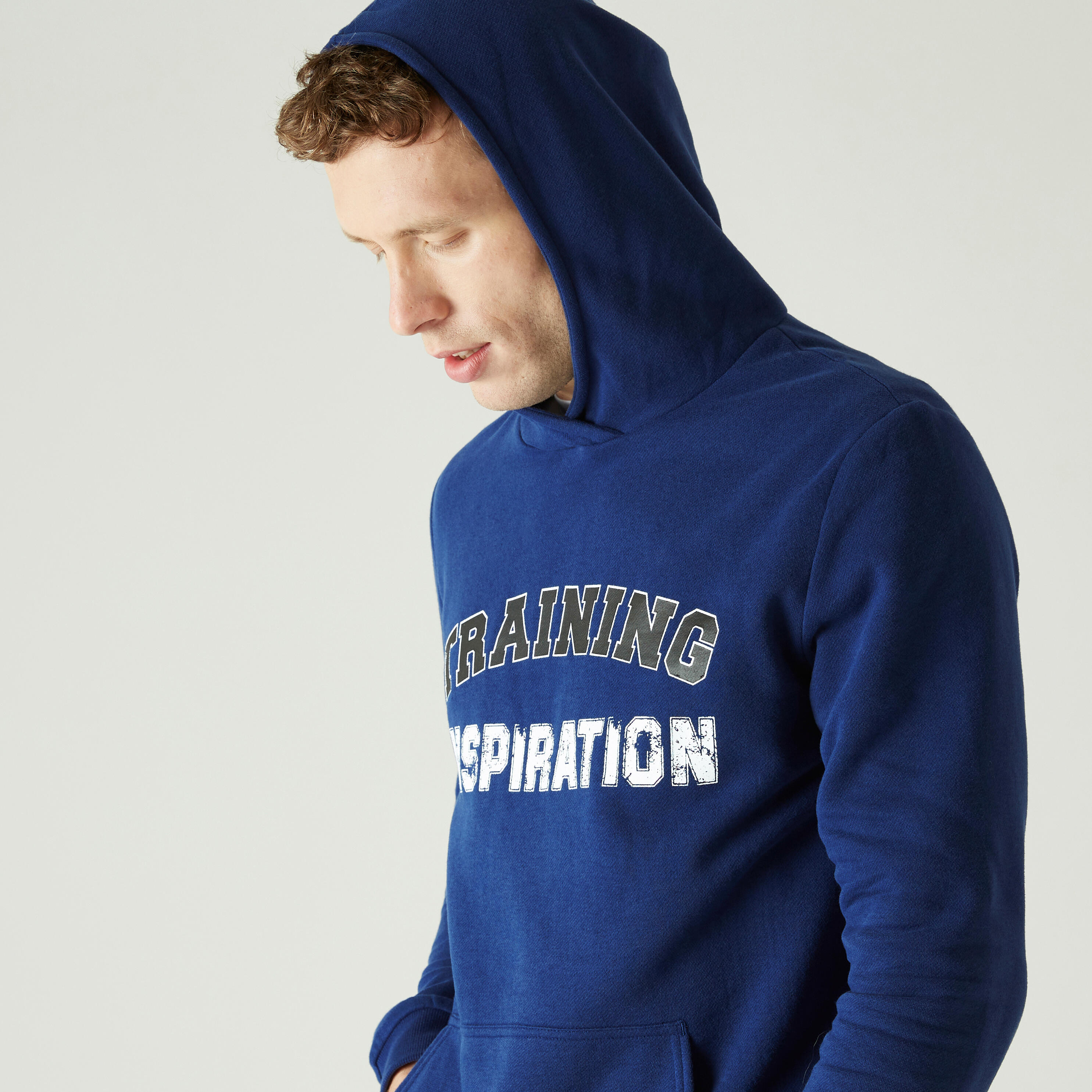 Men's Fitness Crew Hoodie 100 - Blue with Pattern 4/7