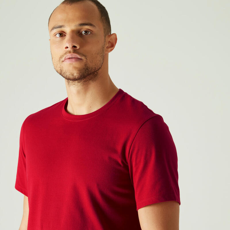 T-shirt fitness manches courtes coton extensible col rond homme rouge grenat