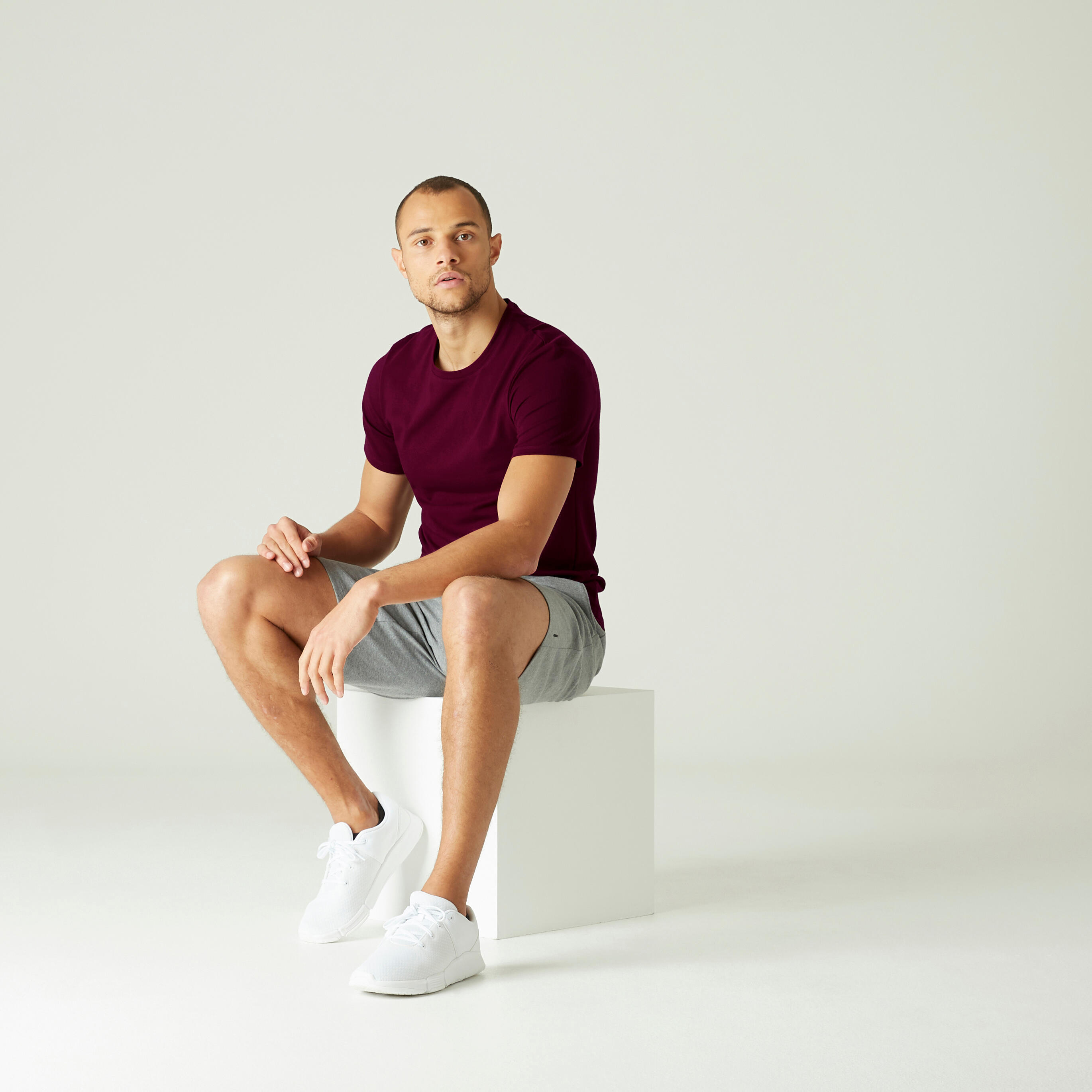 Men's Slim-Fit Fitness T-Shirt 500 - Dark Burgundy 5/6