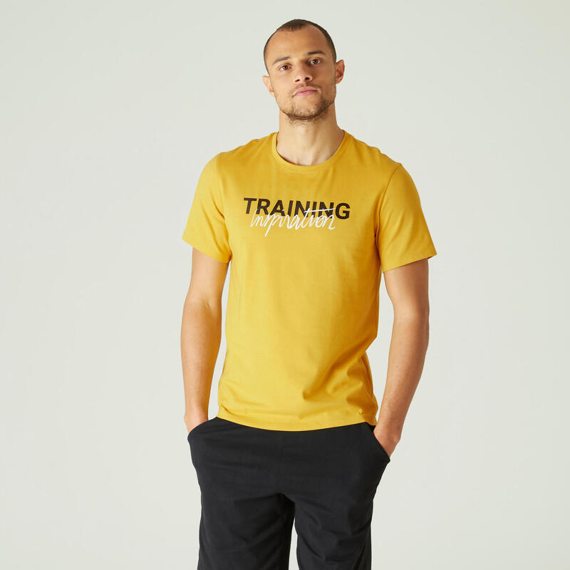 Tricou fitness Bărbați bumbac extensibil 500 regular galben