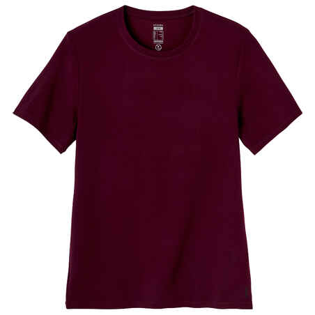 Men's Short-Sleeved Fitted-Cut Crew Neck Cotton Fitness T-Shirt 500 - Burgundy