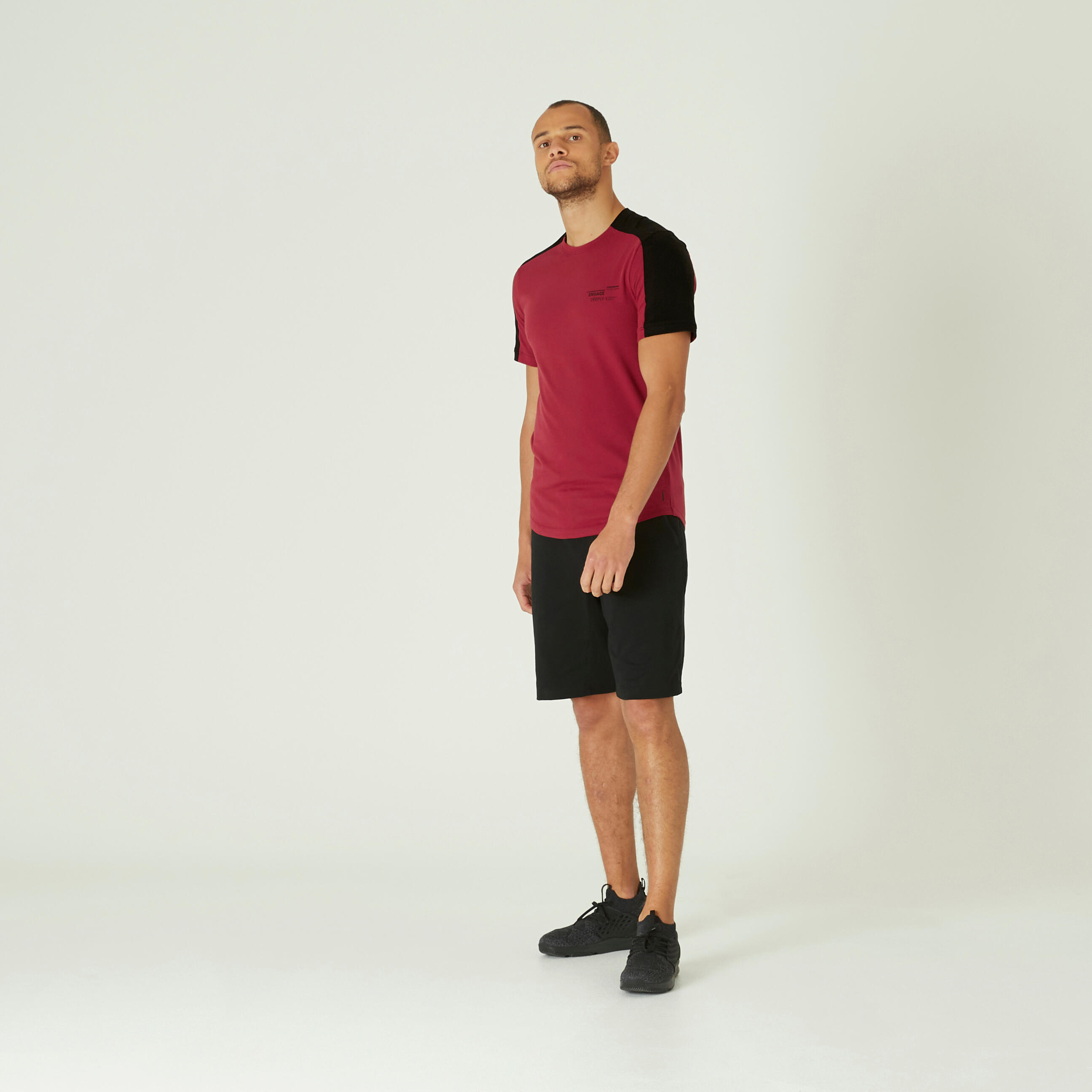 Fitness Slim-Fit Stretch Cotton T-Shirt with Rounded Hem - Black Print 3/7