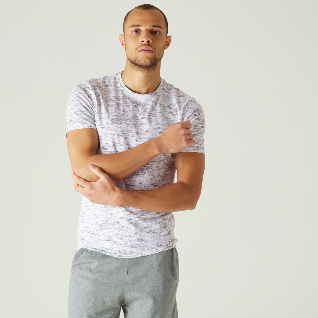 Men's slim-fit fitness t-shirt 500 - ice white