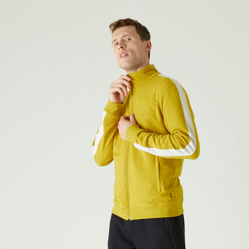 Men's zip-up fitness sweatshirt 500 - curry yellow/glacier white