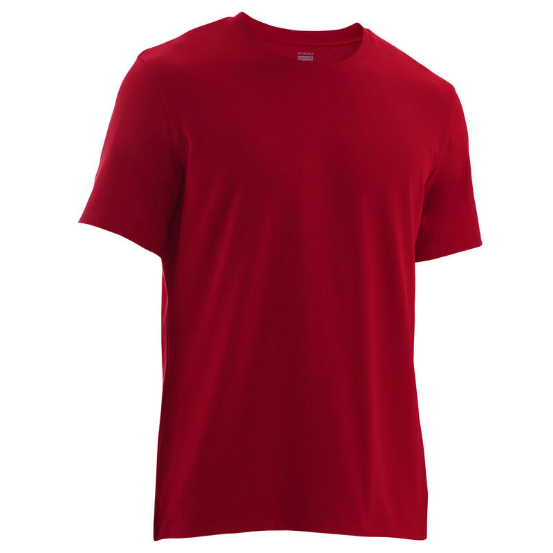 T-shirt voor fitness heren 500 katoen ronde hals regular fit granaatrood