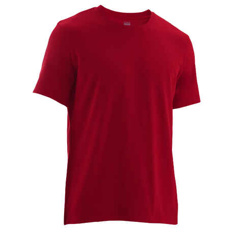 Men's Short-Sleeved Straight-Cut Crew Neck Cotton Fitness T-Shirt 500 Garnet Red