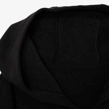 Men's Straight-Cut Crew Neck Zipped Hoodie With Pocket 100 - Black