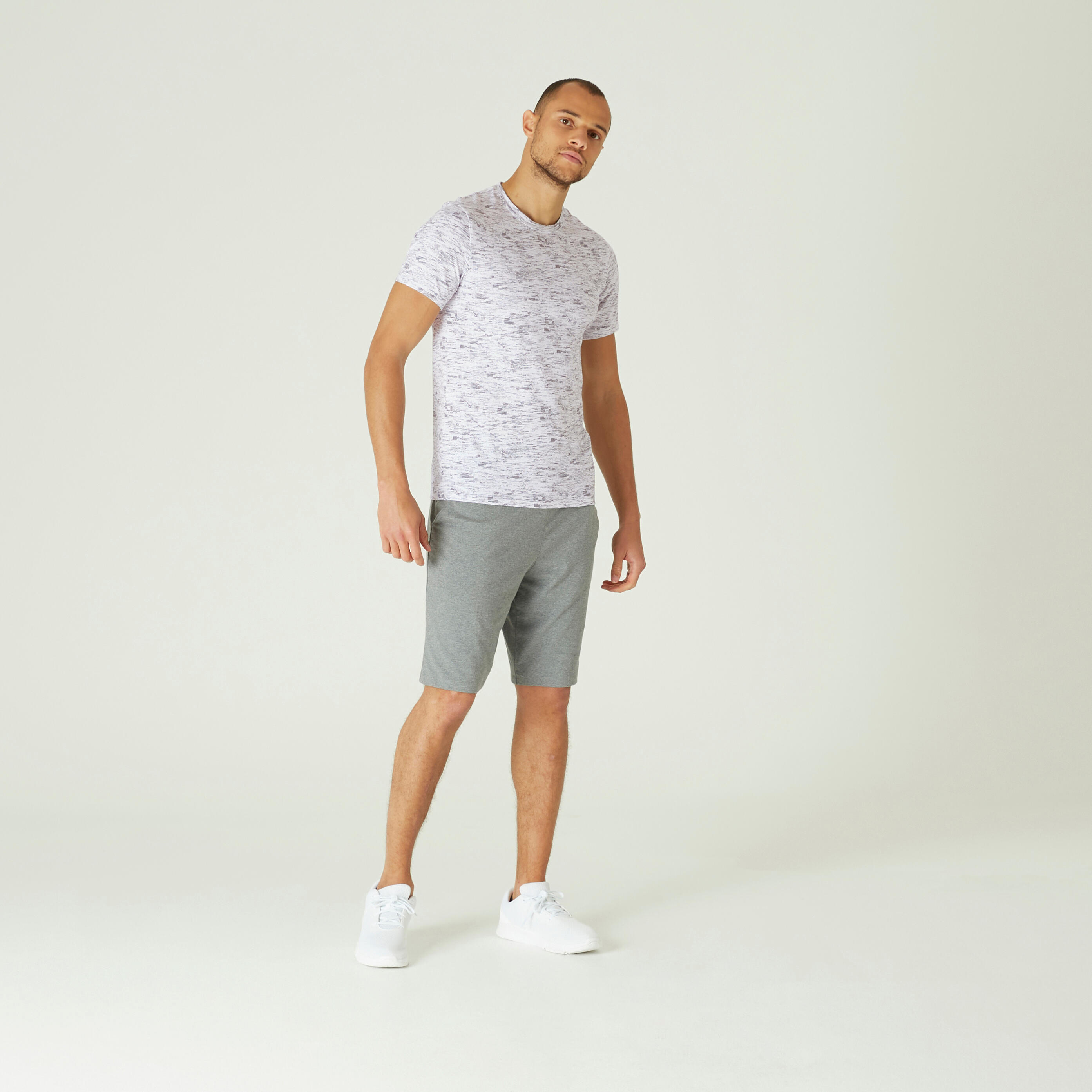 DOMYOS Men's Slim-Fit Fitness T-Shirt 500 - Ice White