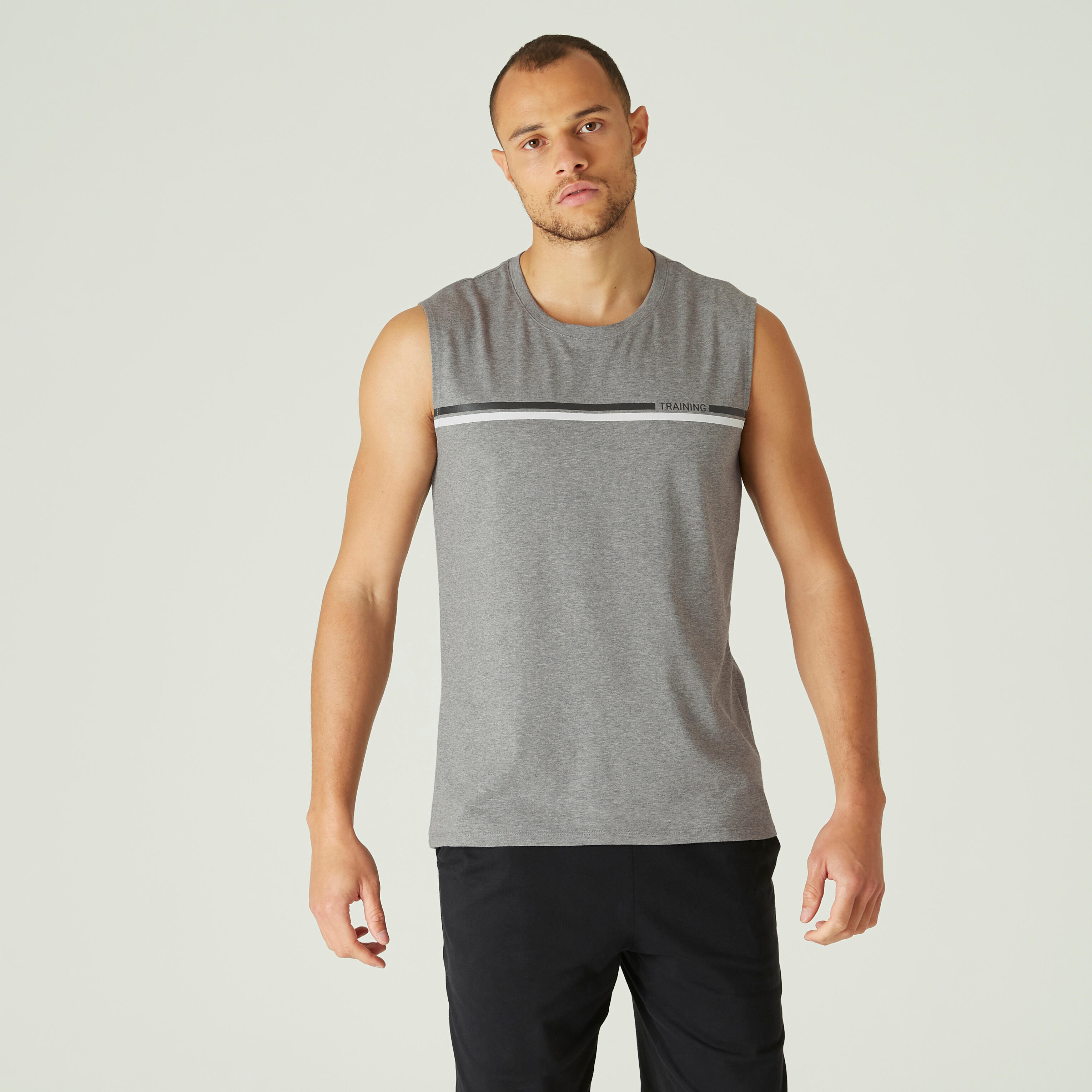 

Men's Gym Tank-Top Regular Fit Stretch Cotton - Grey with Pattern -  By NYAMBA | Decathlon