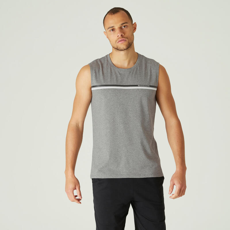 גופייה נמתחת מכותנה לכושר - אפור עם דוגמה