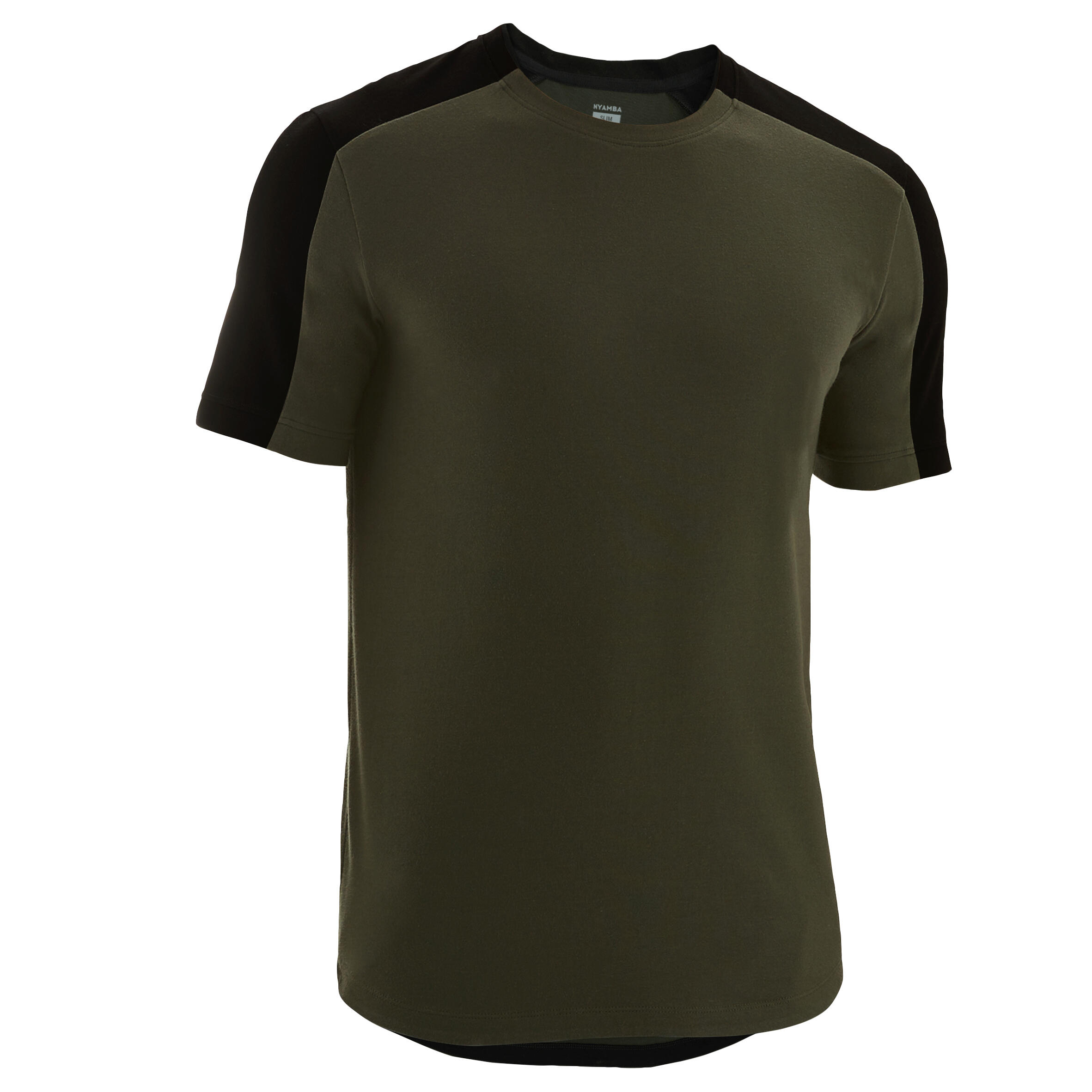 Fitness Slim-Fit Stretch Cotton T-Shirt with Rounded Hem - Khaki 7/8