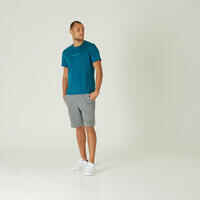 T-Shirt Fitness Baumwolle dehnbar 500 Herren blau Print