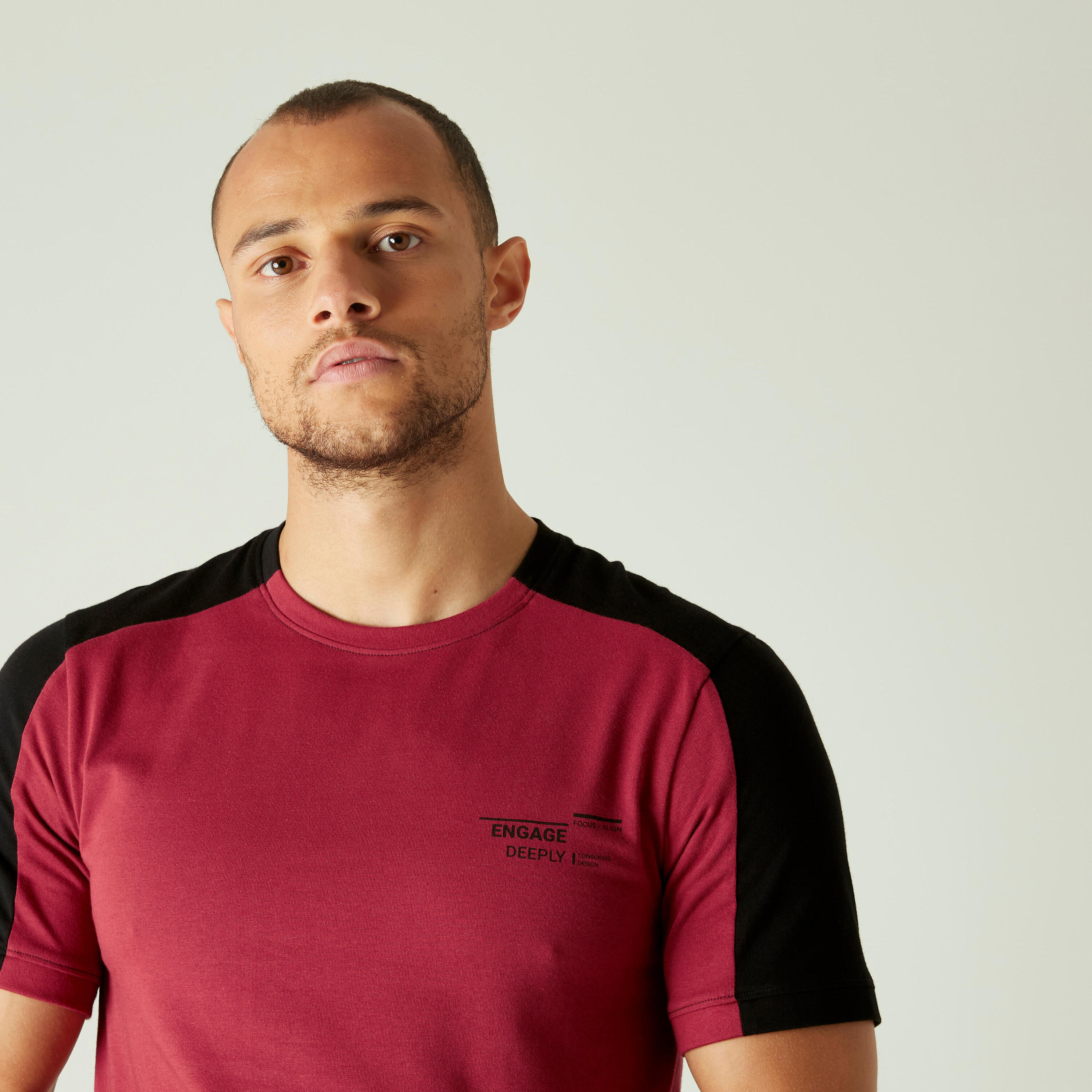 Fitness Slim-Fit Stretch Cotton T-Shirt with Rounded Hem - Black Print 6/7