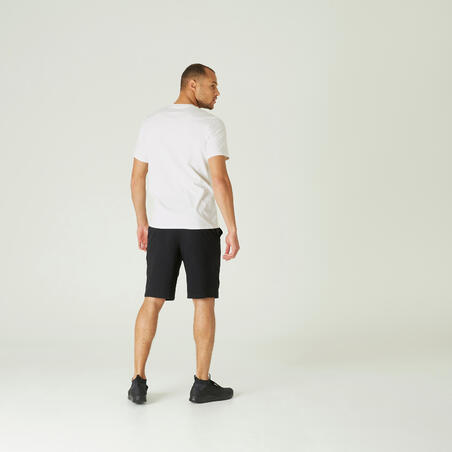 T-shirt fitness manches courtes slim coton col rond homme blanc a imprimé