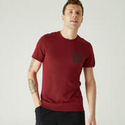 Men's Cotton Gym T-shirt Slim fit 500 - Burgundy Print