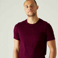 Men's Short-Sleeved Fitted-Cut Crew Neck Cotton Fitness T-Shirt 500 - Burgundy