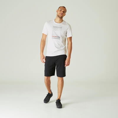 T-Shirt Coton Extensible Fitness Blanc avec Motif