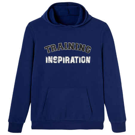 Men's Fitness Crew Hoodie 100 - Blue with Pattern