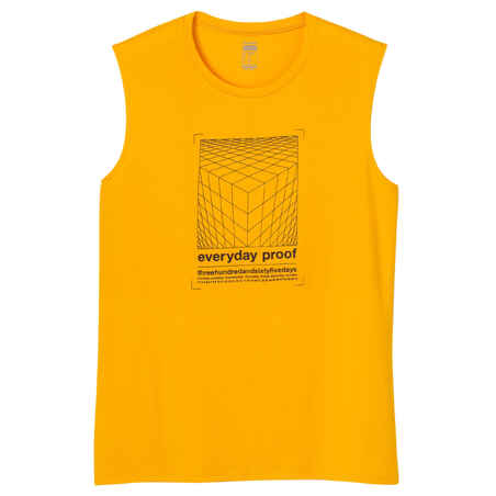 Tank-Shirt Fitness 500 Rundhals gerade Baumwolle Herren gelb mit Motiv 
