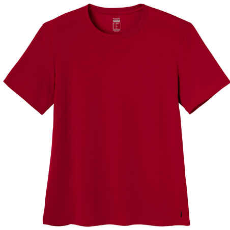Men's Short-Sleeved Straight-Cut Crew Neck Cotton Fitness T-Shirt 500 - Red