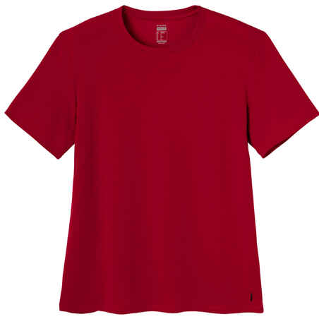 Men's Short-Sleeved Straight-Cut Crew Neck Cotton Fitness T-Shirt 500 Garnet Red