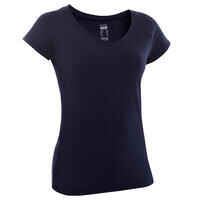 Camiseta fitness manga corta cuello pico algodón extensible Mujer azul marino