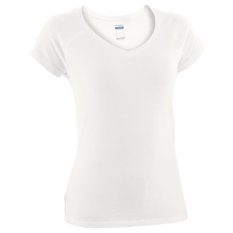Fitness T-shirt voor dames V-hals 500 gletsjerwit