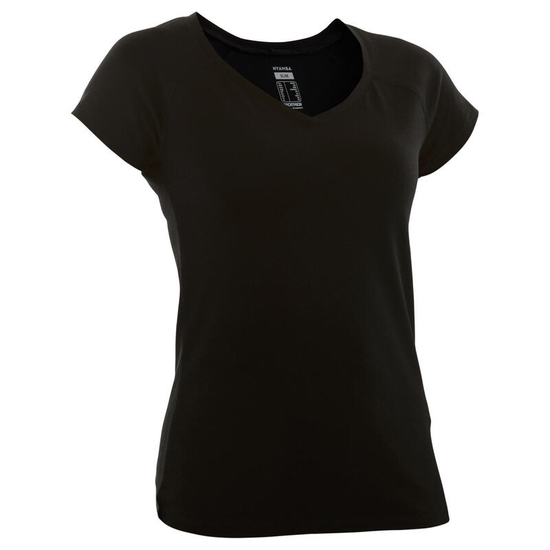 T-shirt donna fitness 500 slim misto cotone nera