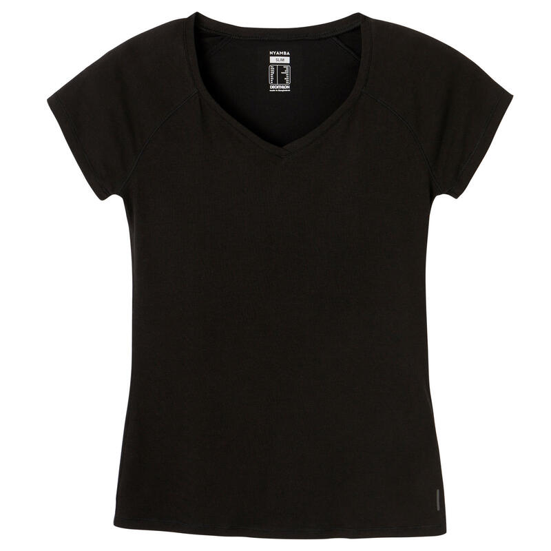 T-shirt Col V Fitness Femme - 500 Noir