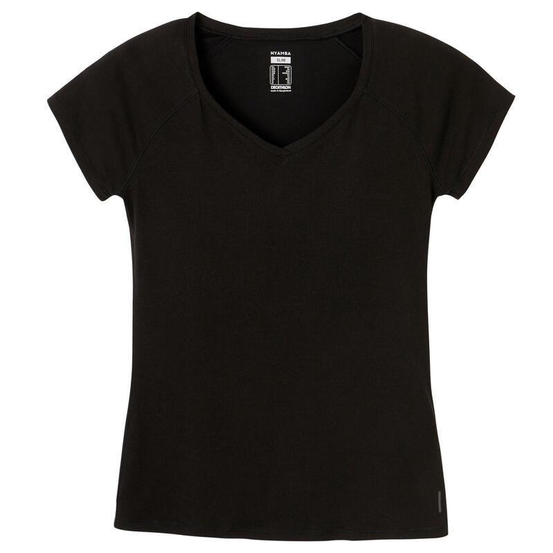 T-shirt donna fitness 500 slim misto cotone nera