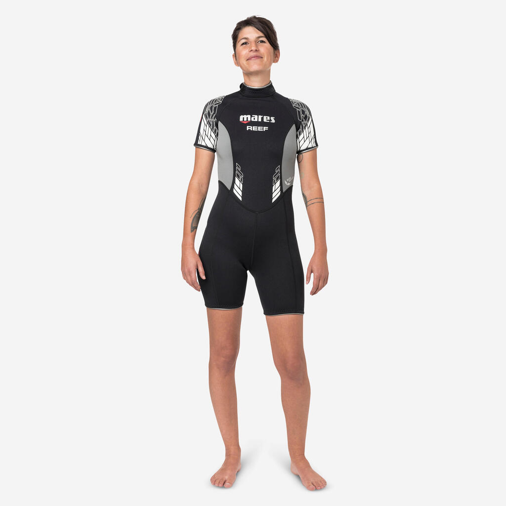 Sieviešu īsais niršanas hidrotērps “Reef”, 2,5 mm, melns, pelēks