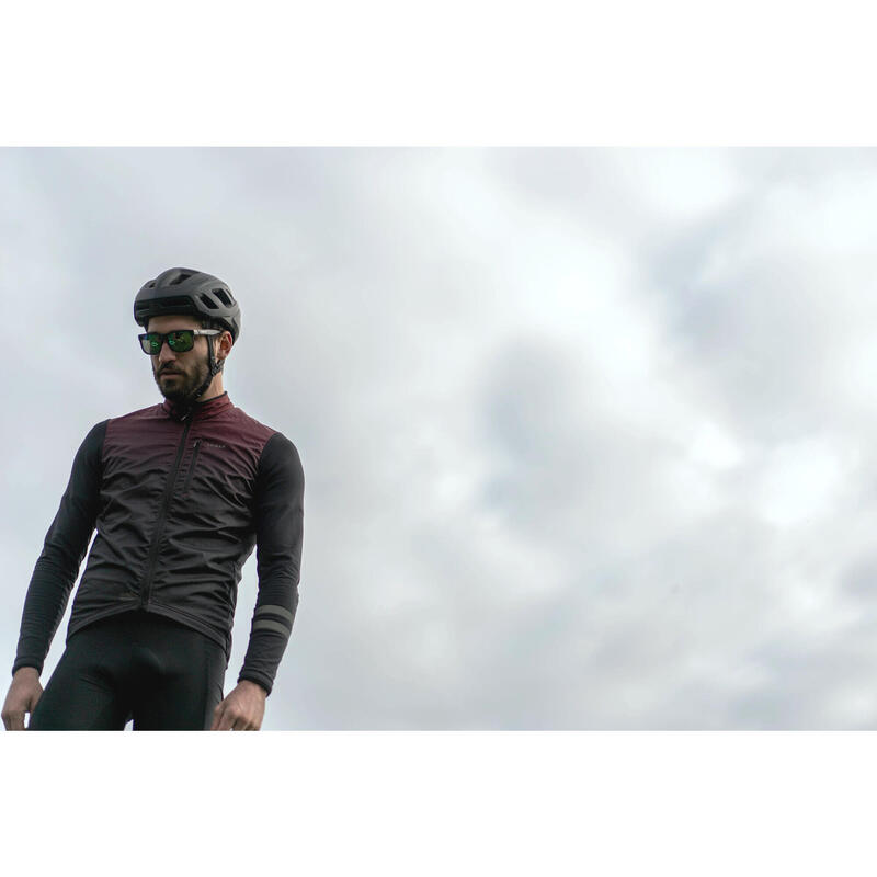 Pánský dres na silniční cyklistiku s dlouhým rukávem RC500 Shield vínový