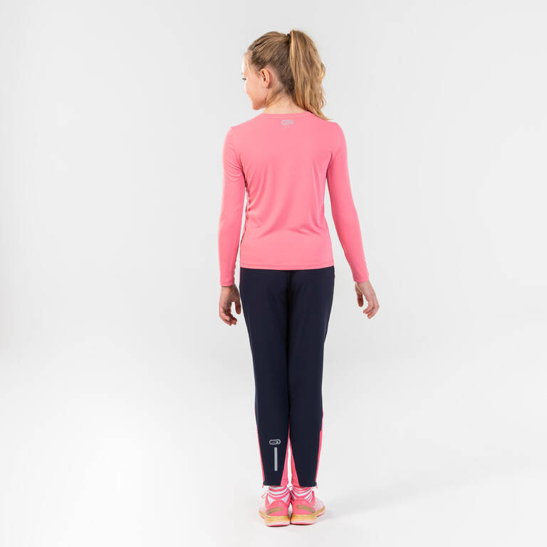 Kids' UPF 50+ UV Protection Long-Sleeved Running T-Shirt AT 300 - Pink