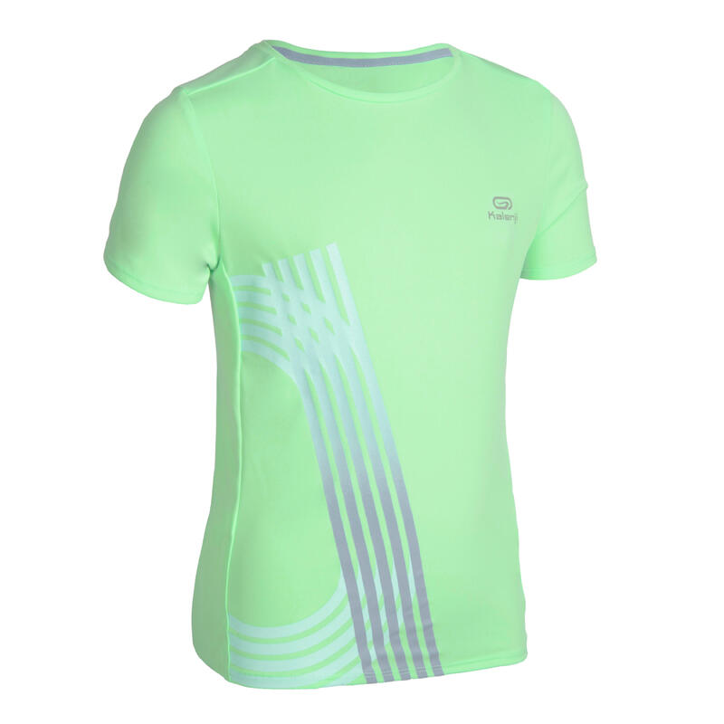 Tee-shirt manches courtes respirant enfant de running AT 300 vert fluo