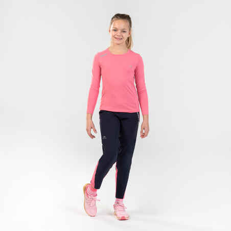 Kids' UPF 50+ UV Protection Long-Sleeved Running T-Shirt AT 300 - Pink