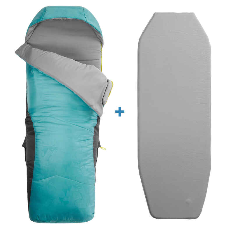 Schlafsack Camping 2-in-1 - Sleepin Bed Bergwandern MH500 10 °C Kinder blau