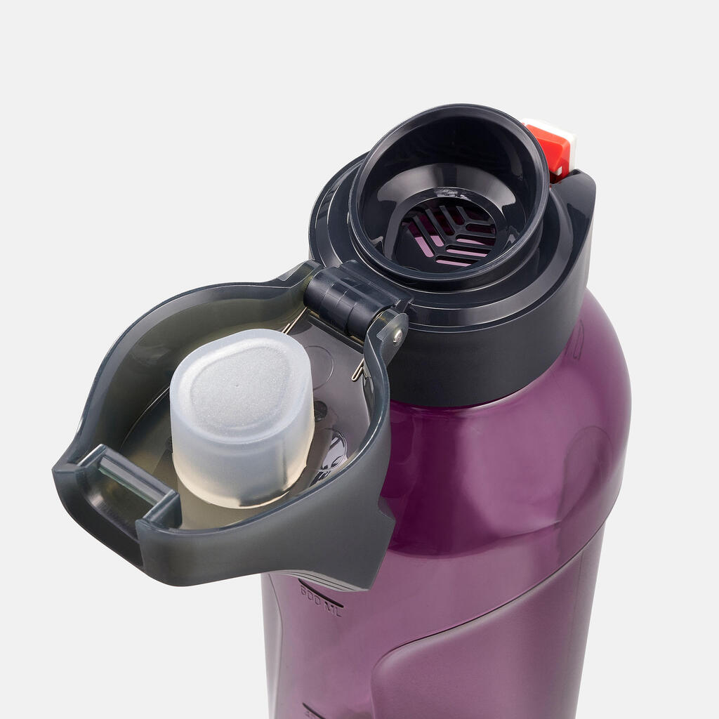 Plastic (Ecozen) Hiking Flask with Quick Opening Cap MH500 0.8 Litre Purple