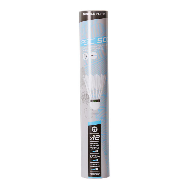 Set 12 Fluturași din pene Badminton Hibrid FSC 500 Viteză 77