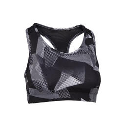 Women's Cardio Fitness Sports Bra 100 - Black Print
