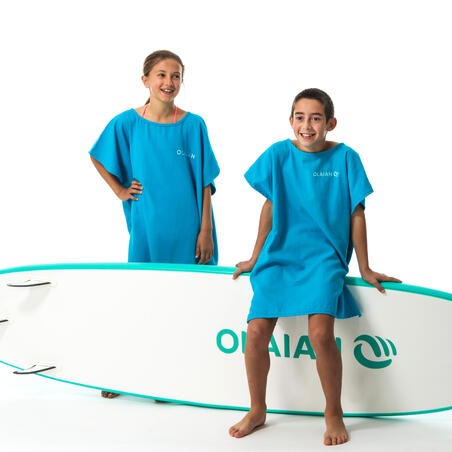 Poncho toalla playa Surf  Olaian 100 Niños Azul (2 Tallas) Algodón