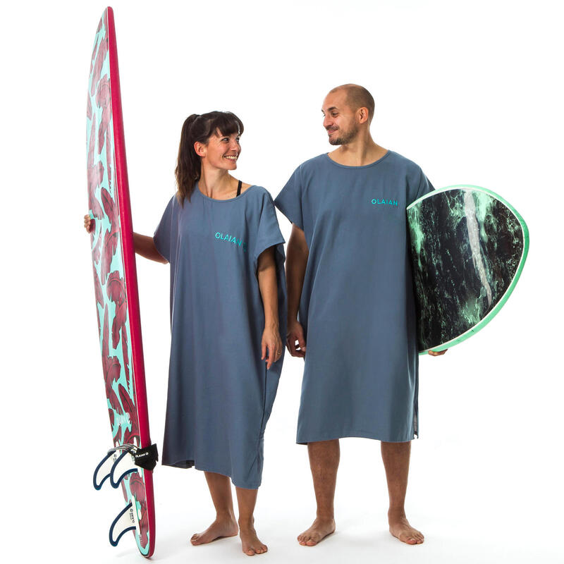 Surfponcho voor volwassenen 100 blauw