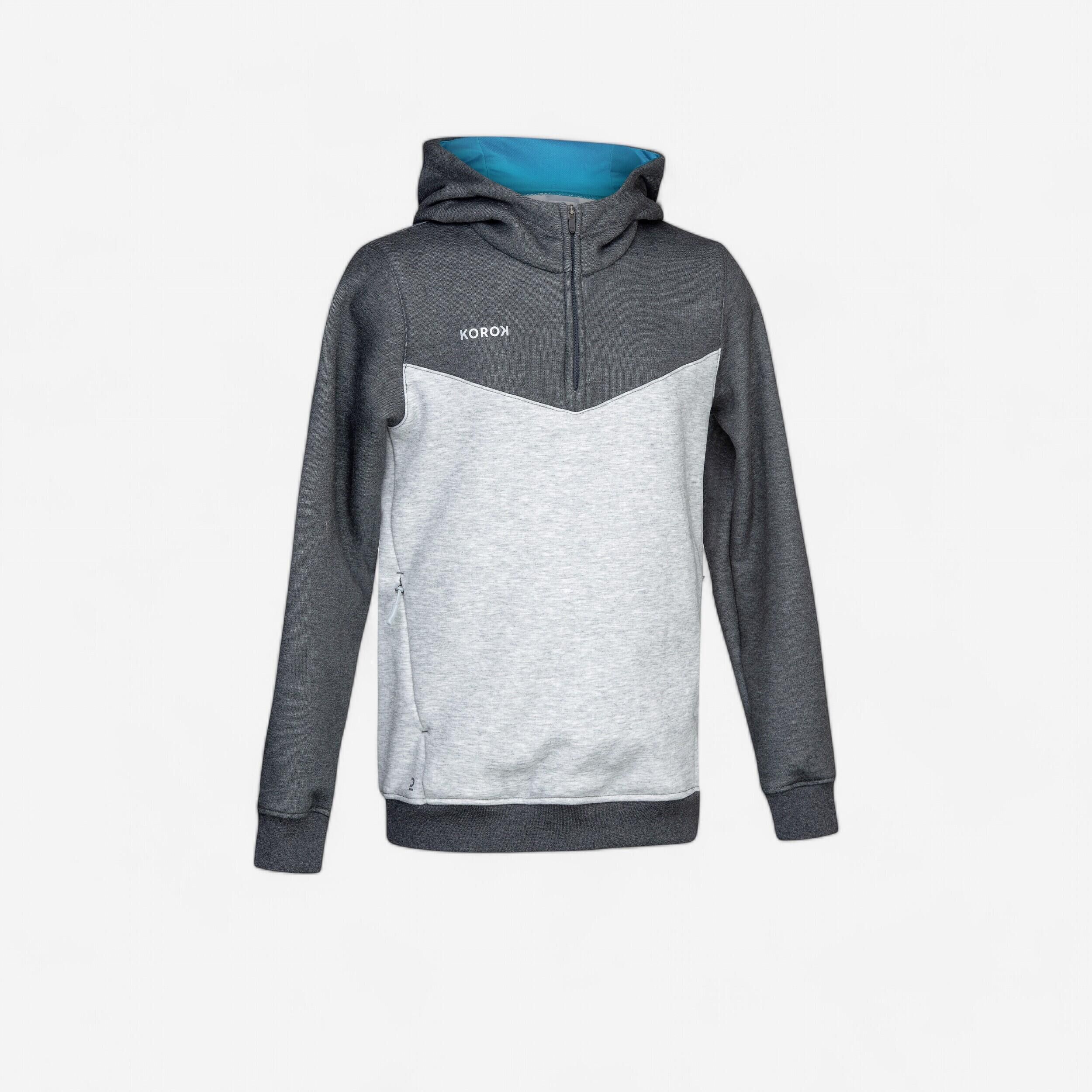 KOROK Boys' Field Hockey Sweatshirt FH500 - Grey/Turquoise