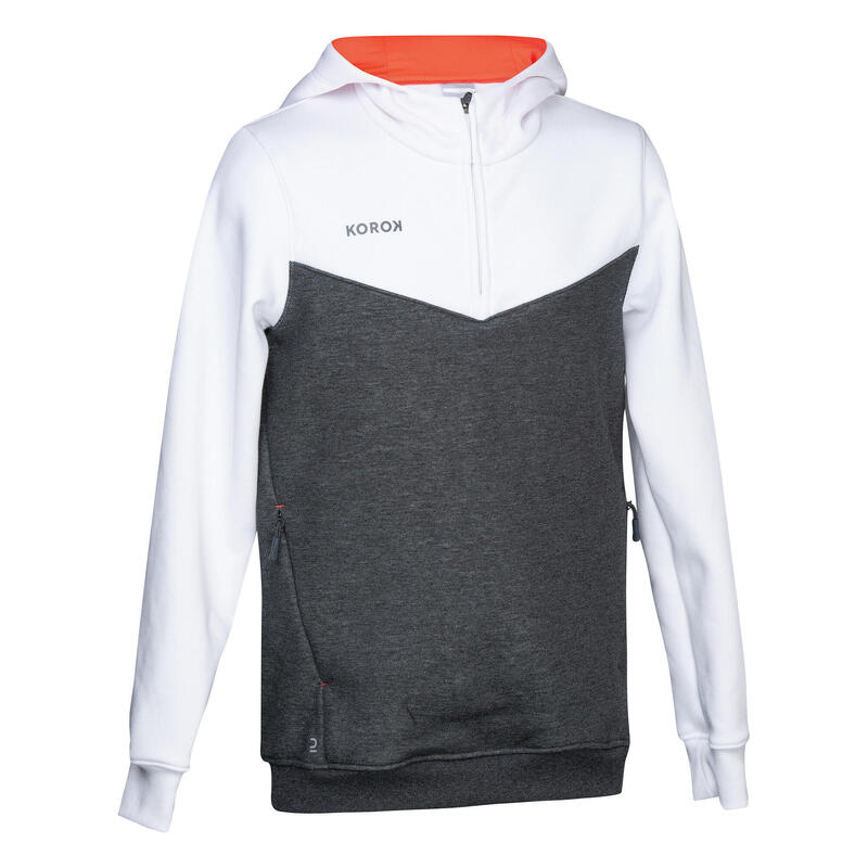 Kinder Feldhockey Hoodie mit Zip - FH500 weiss/grau/rosa